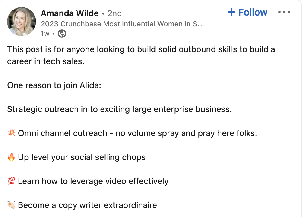 Amanda Wilde LinkedIn Post