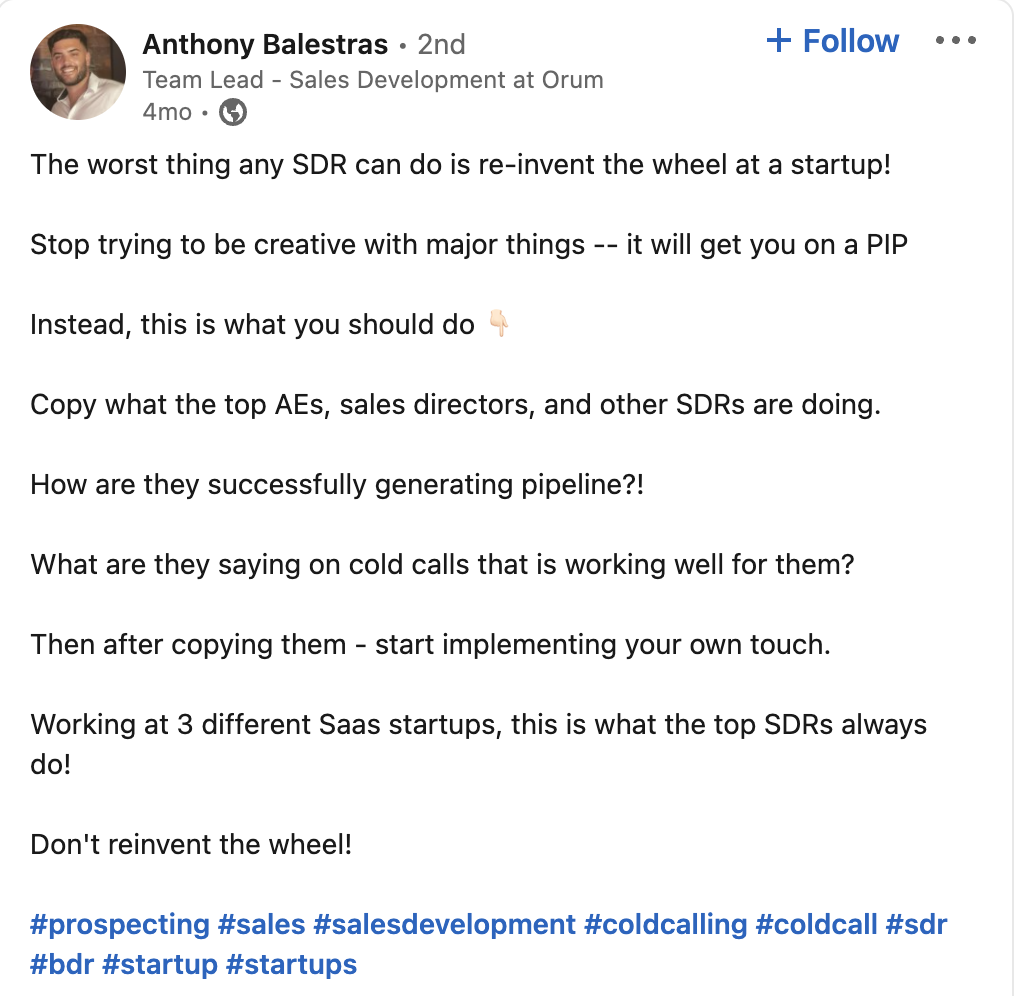 Anthony Balestras LinkedIn Post