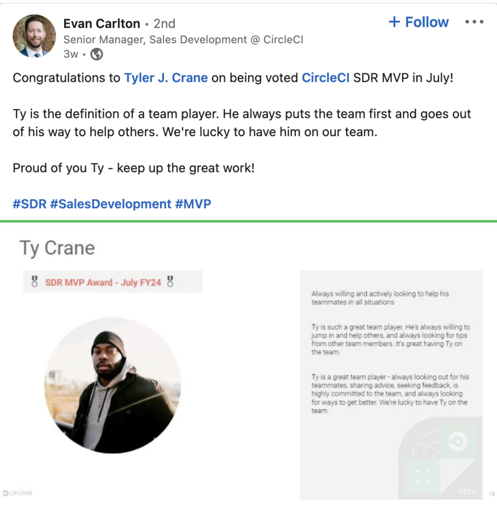 Evan Carlton LinkedIn Post