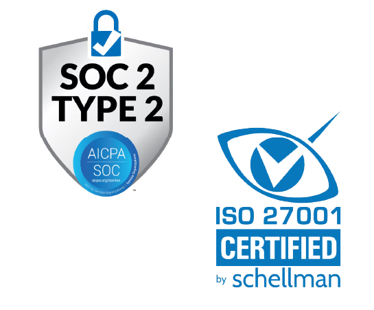 SOC2 Type 2 and ISO 27001:2013 certification badges