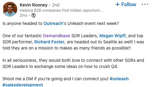 Kevin Rooney Linkedin Post