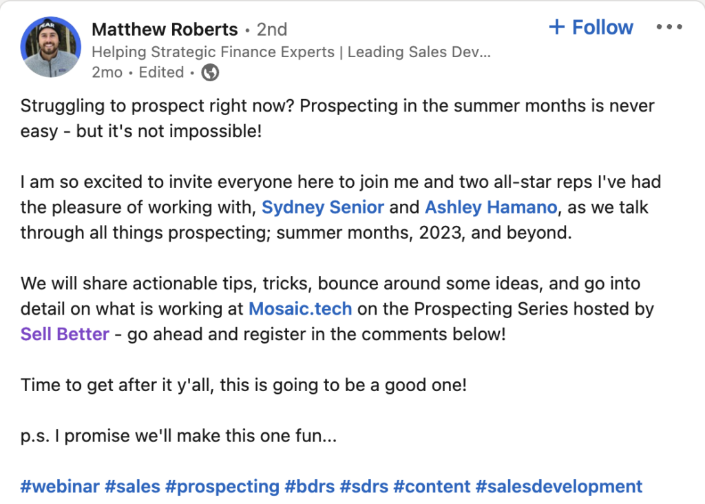 Matthew Roberts LinkedIn Post