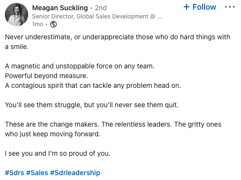 Meagan Suckling Linkedin Post