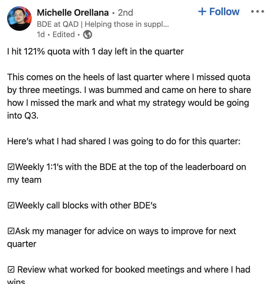 Michelle Orellana LinkedIn Post