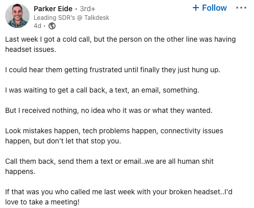 Parker Eide Linkedin Post