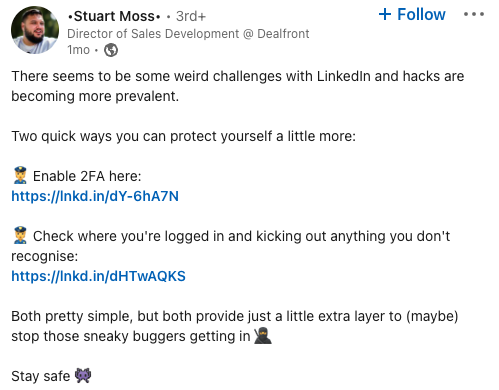 Stuart Moss Linkedin Post